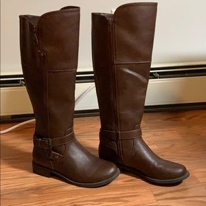 Below the knee brown boots